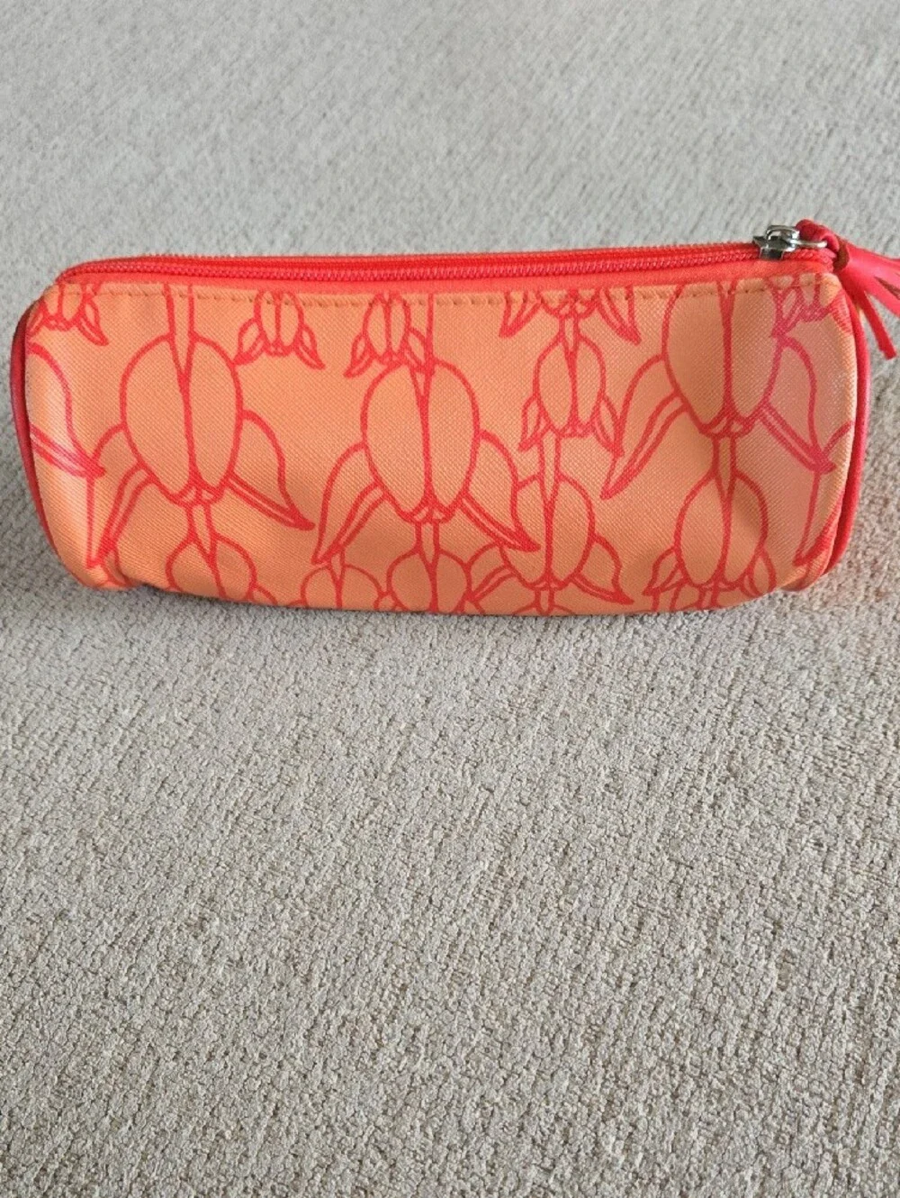 Manaola Orange Floral Print Cosmetic Bag with Coral Accents